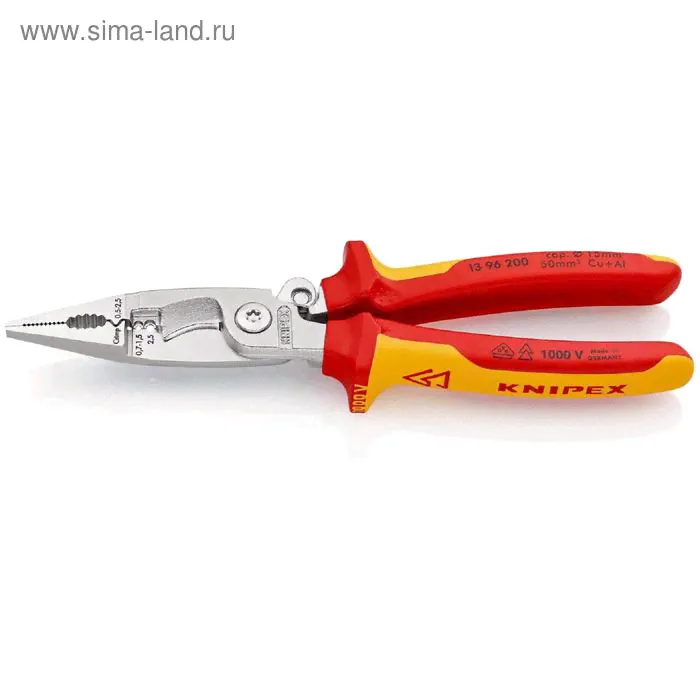 Клещи электромонтажные KNIPEX KN-1396200, 200х20х345 мм, замок, двухкомпонентные рукоятки